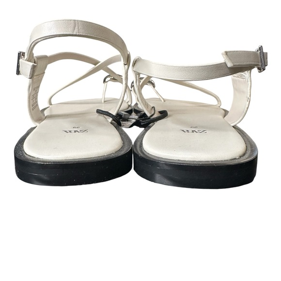 NWT ZARA FLAT Cross strap Sandals W/Silver Metal Toe strap Embellishment Sz 8.5 - Picture 5 of 9